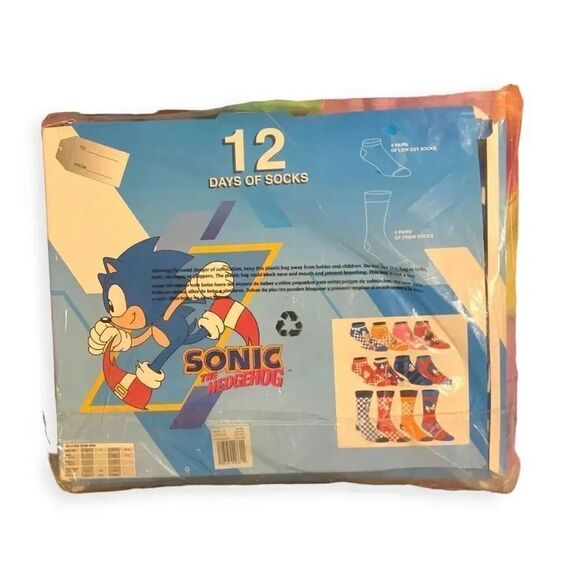 Sonic the Hedgehog 12 Days Of Socks 4 Crew & 8 Low Cut Socks Mens Shoe Size 6-12 - Picture 3 of 3
